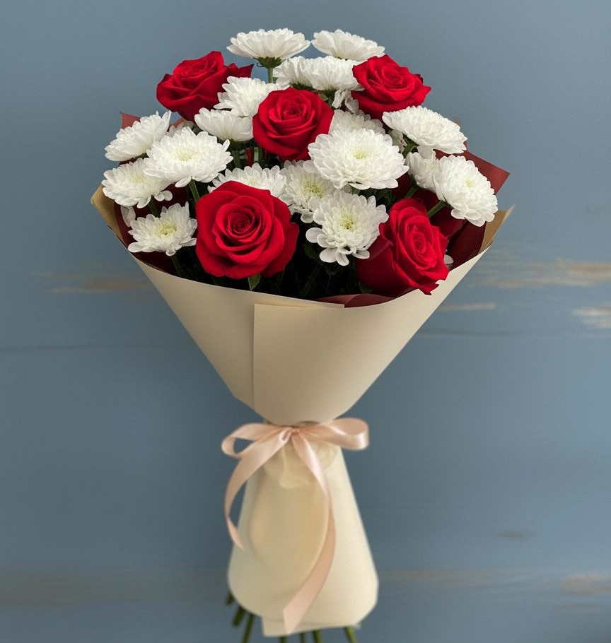 Букет цветов из: Розы и Хризантемы в Видном