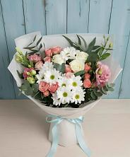 Букет цветов из:  Розы, Лизиантусы и Хризантемы в Видном