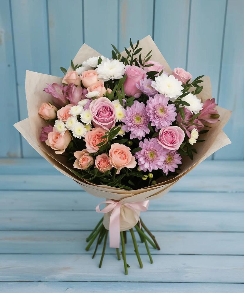 Букет цветов из: Хризантемы, Розы и Альстромерии в Видном