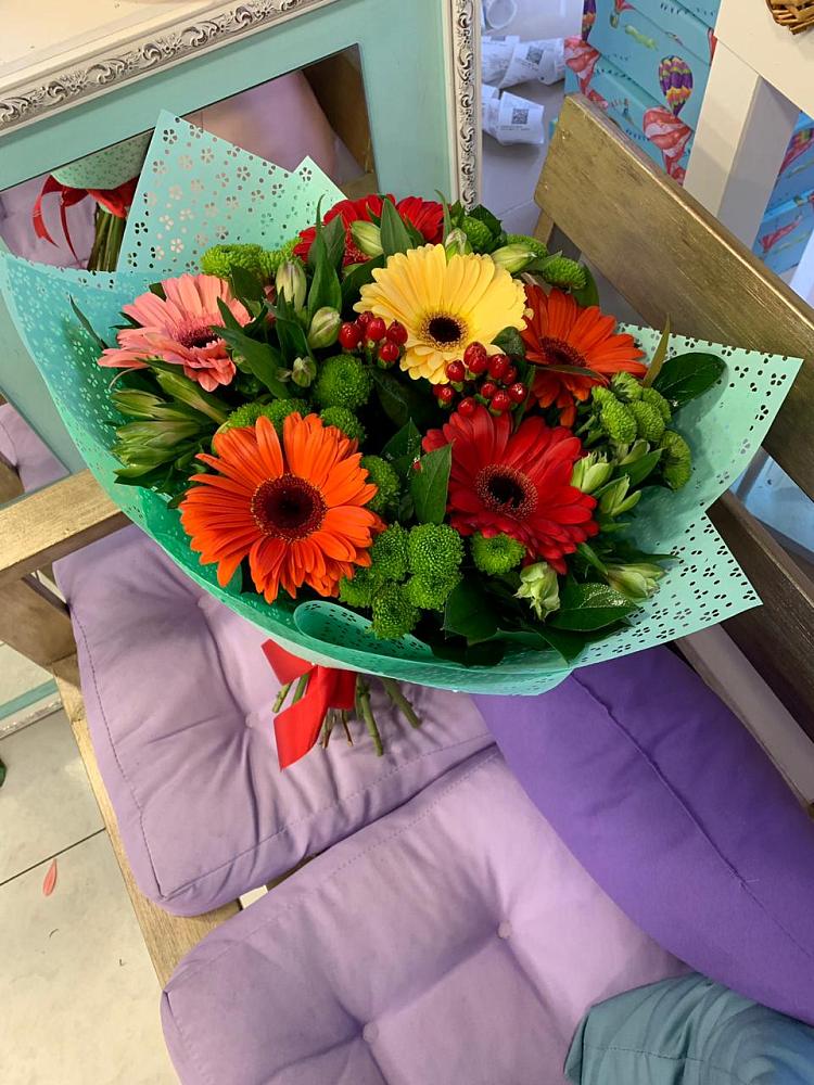 Букет цветов из: Герберы, Хризантемы и Альстромерии в Видном