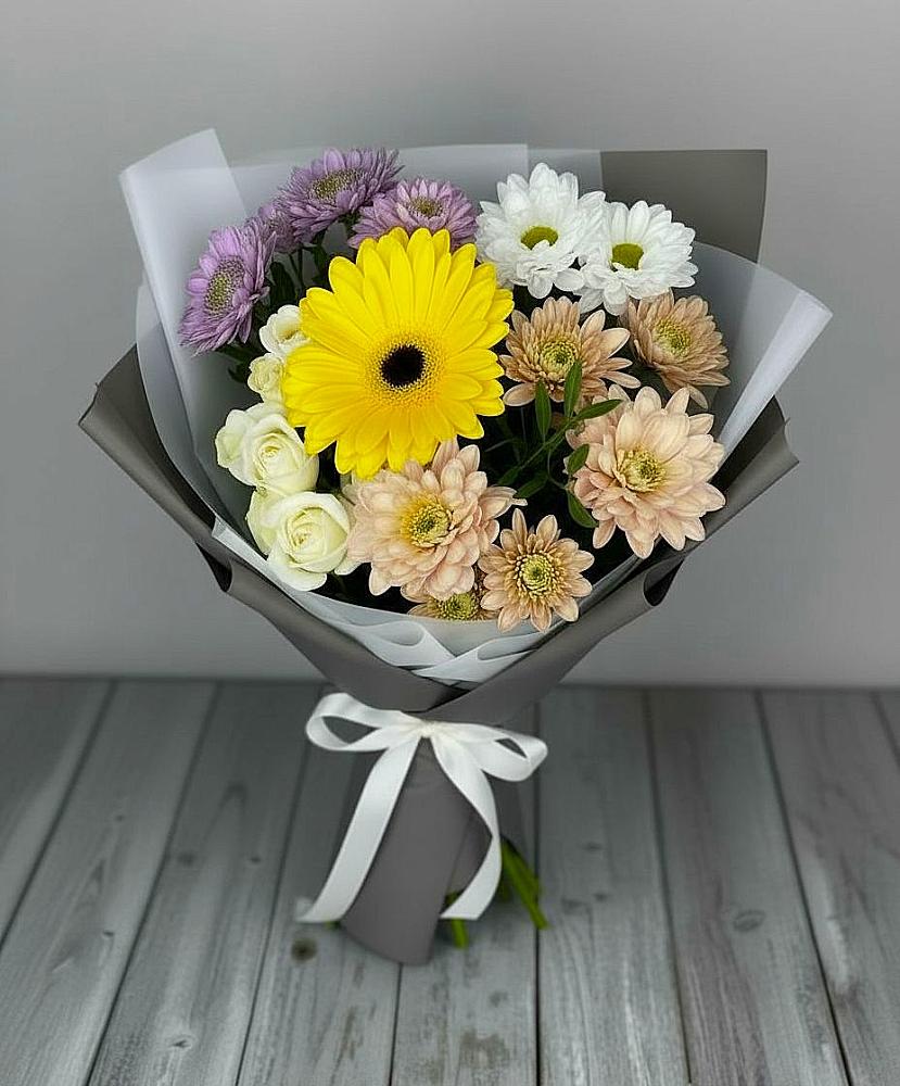 Букет цветов из: Розы, Герберы и Хризантемы в Видном