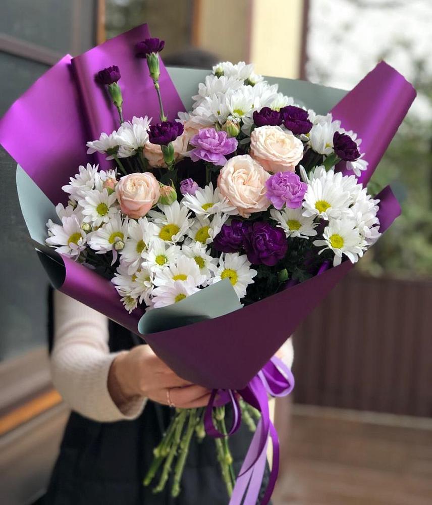 Букет цветов из: Хризантемы, Гвоздики и Розы в Видном