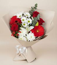 Букет цветов из:  Розы, Хризантемы, Герберы и Лилии в Видном