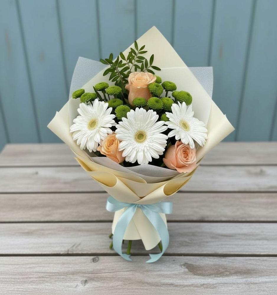 Букет цветов из: Герберы, Розы и Хризантемы в Видном