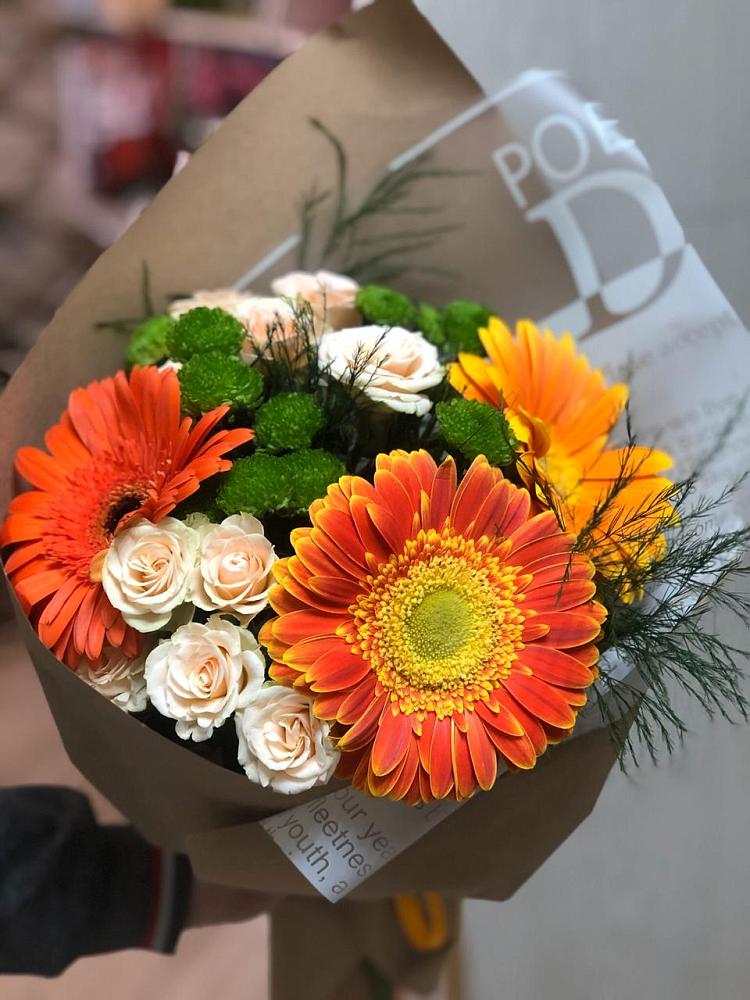 Букет цветов из: Герберы, Хризантемы и Розы в Видном